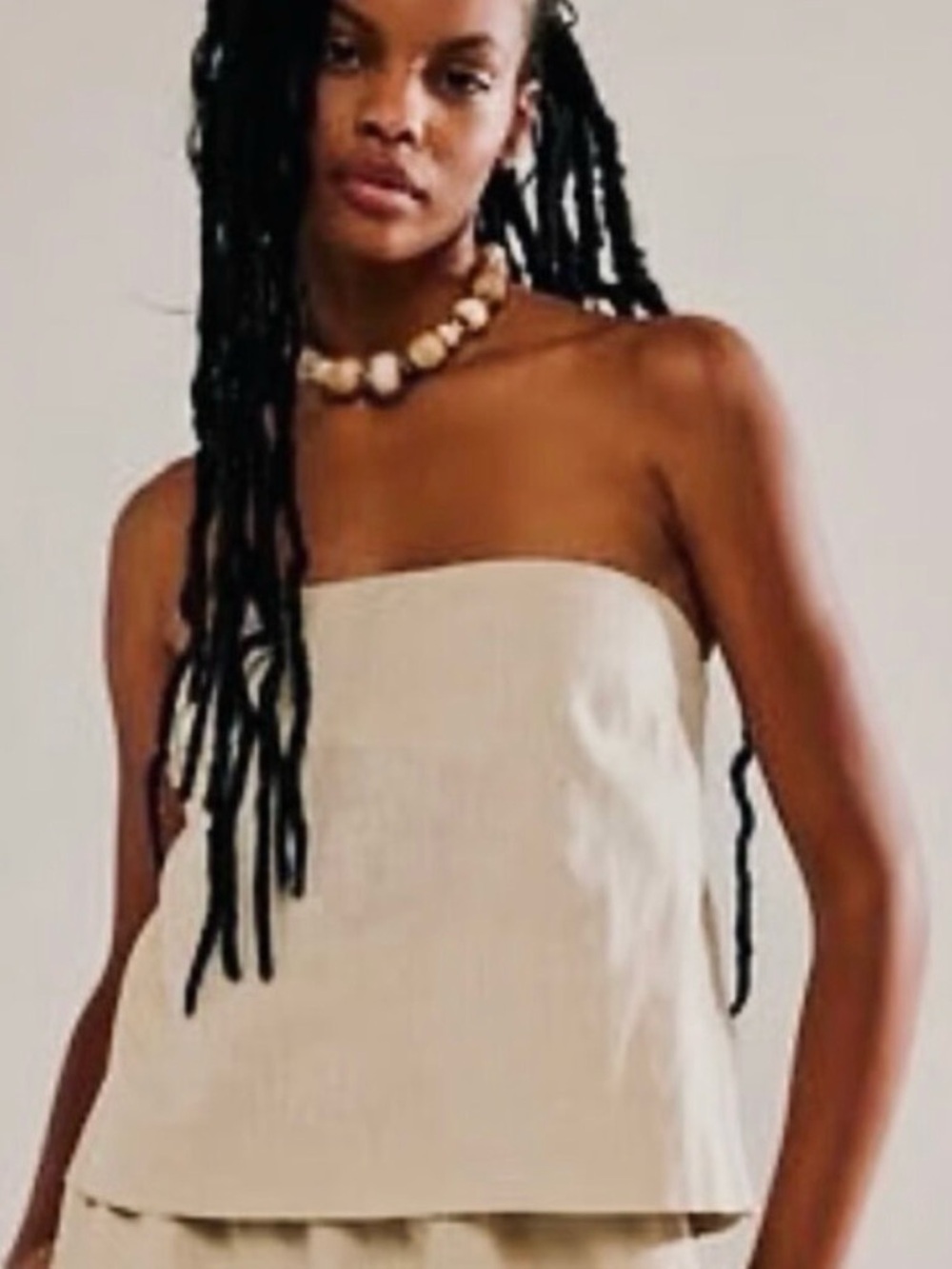 NWT: Free People Cream Strapless Linen-Look Tube Top, Open Back, sz. Sm